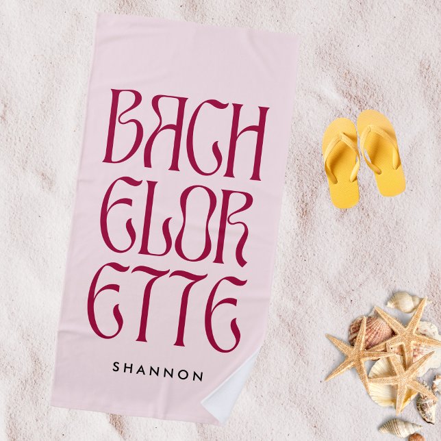Bold Pink Magenta Typography Bachelorette Bride Beach Towel (Creator Uploaded)
