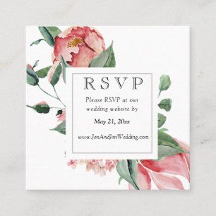 Bold Pink Magnolia Wedding Website RSVP Square Business Card