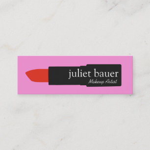 Bold Pink Makeup Artist Lipstick Logo Beauty Mini Business Card