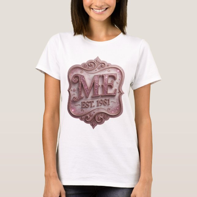 Bold Pink ME EST 1981 3D Text Art T-Shirt (Front)