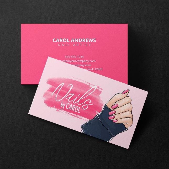 Bold Pink Nail Artist Salon Nail Technician Studio Business Card (Creator Uploaded)