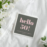 Bold Pink Olive Sage Modern 50th Birthday Party Napkin<br><div class="desc">Bold Typography Blush Pink and Olive Sage Green Modern 50th Birthday Custom Napkins</div>