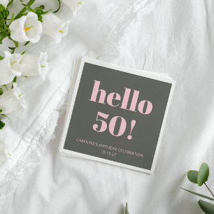 Bold Pink Olive Sage Modern 50th Birthday Party Napkin