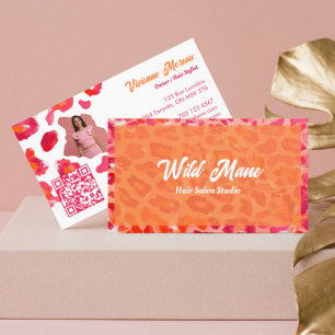 Bold Pink Orange Cheetah Leopard Print QR Code Business Card