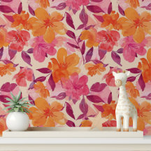 Bold Pink Orange Floral Peel and Stick