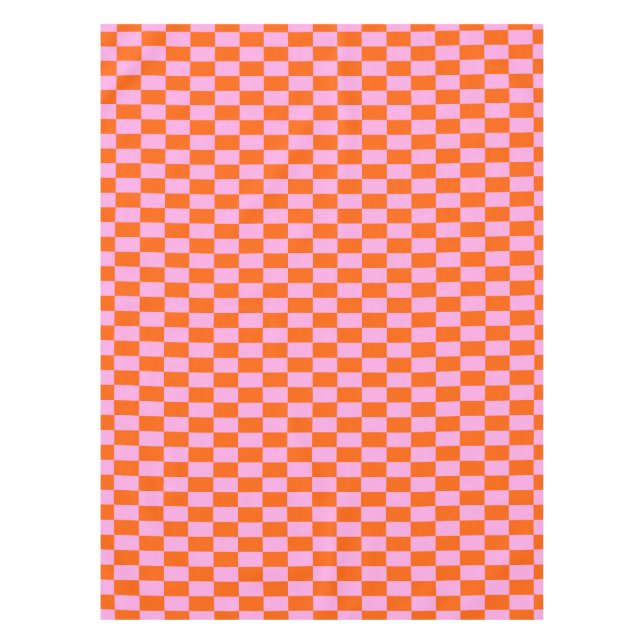 Bold Pink Orange Modern Geometric Check Pattern Tablecloth (Front)