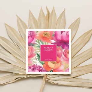 Bold pink orange peony elegant wedding tableware napkin