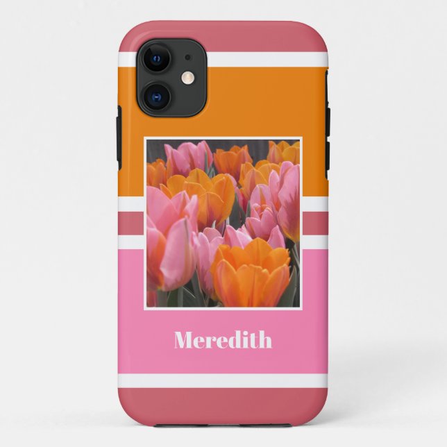 Bold Pink Orange Tulips Personalised Case-Mate iPhone Case (Back)