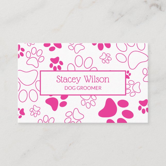Bold Pink Paw Print Dog Walker | Pet Sitter Business Card (Front)