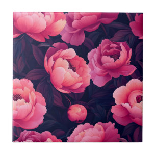 Bold Pink Peonies Ceramic Tiles For Cooking Space