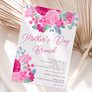 Bold pink plum floral watercolor mother's day invitation