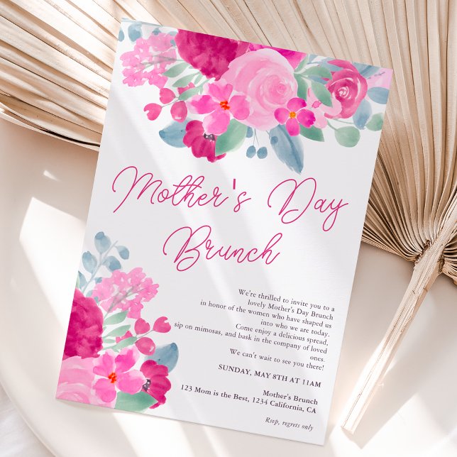Bold pink plum floral watercolor mother's day invitation (Creator Uploaded)