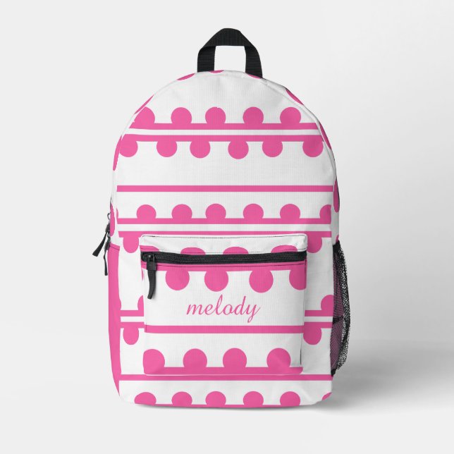 Bold Pink Polka Line Modern Geometric Pattern Printed Backpack (Front)