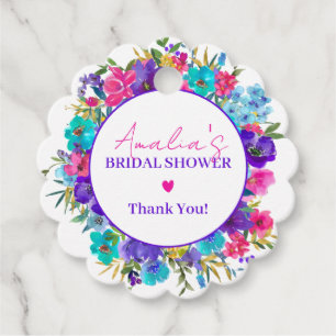 Bold Pink Purple Blue Flower Bridal Shower Favour Tags