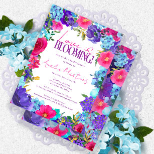 Bold Pink Purple Blue Watercolor Bridal Shower Invitation