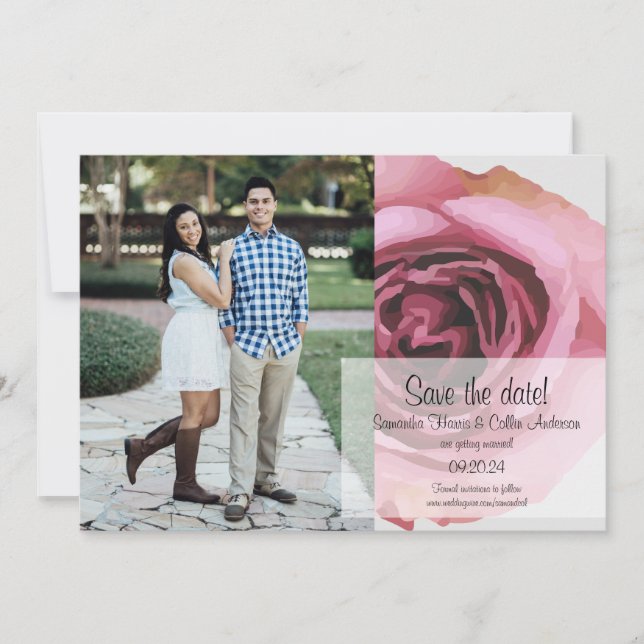 Bold Pink & Purple Spring Roses Save The Date (Front)
