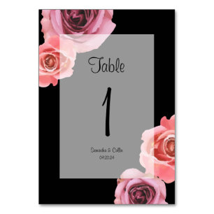 Bold Pink & Purple Spring Roses Table Number