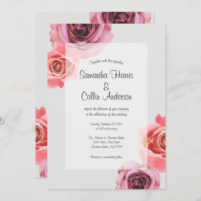 Bold Pink & Purple Spring Roses Wedding Invitation (Front/Back)