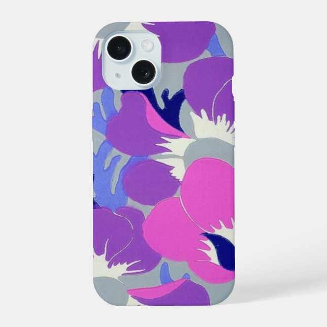 Bold Pink & Purple Windflower Pattern Retro  iPhone 15 Case (Back)