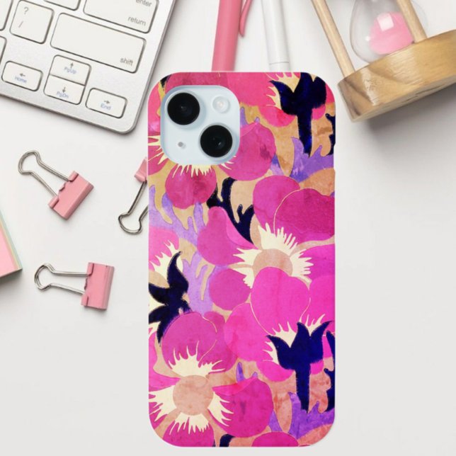 Bold Pink & Purple Windflower Pattern Retro  iPhone Case (Creator Uploaded)