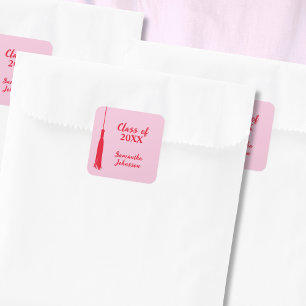 Bold Pink & Red 2024 Grad Tassel Graduation Square Sticker