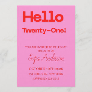 Bold Pink Red 21st Birthday Invite