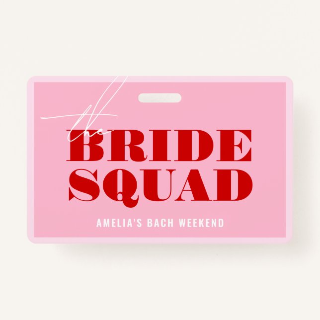Bold Pink & Red Bachelorette Buy The Bride A Drink ID Badge (Front)