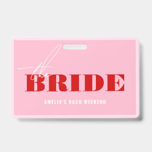 Bold Pink & Red Bachelorette Buy The Bride A Drink ID Badge