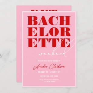 Bold Pink & Red Bachelorette Weekend Invitation