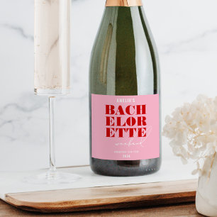 Bold Pink & Red Bachelorette Weekend Sparkling Wine Label