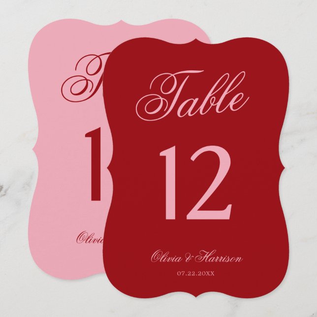 Bold Pink Red Die Cut Script Table Numbers (Front/Back)