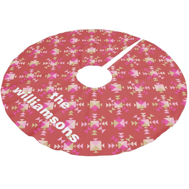 Bold Pink Red Gold Geometric Personalised Name Brushed Polyester Tree Skirt (Angled)