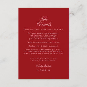 Bold Pink Red Minimalist Script Wedding Details Enclosure Card