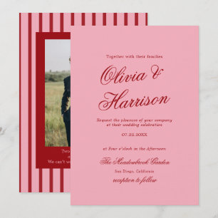 Bold Pink Red Minimalist Script Wedding Invitation