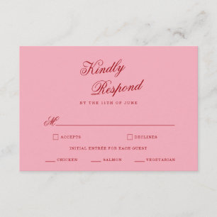Bold Pink Red Minimalist Script Wedding RSVP Card