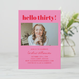 Bold Pink Red Modern 30th Photo Birthday Party Invitation