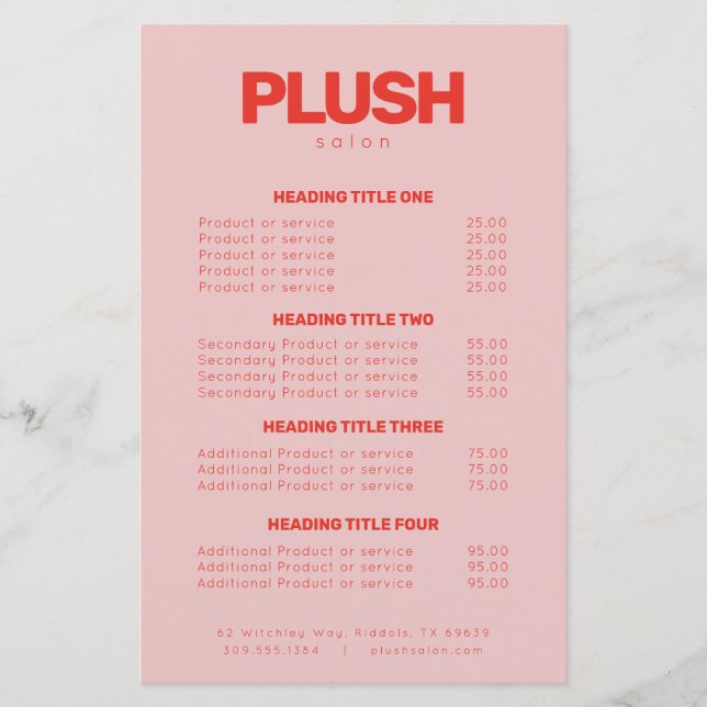Bold Pink & Red Modern Business Service Price List (Front)