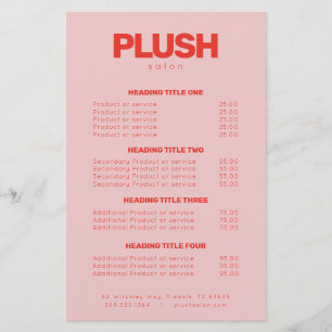 Bold Pink & Red Modern Business Service Price List