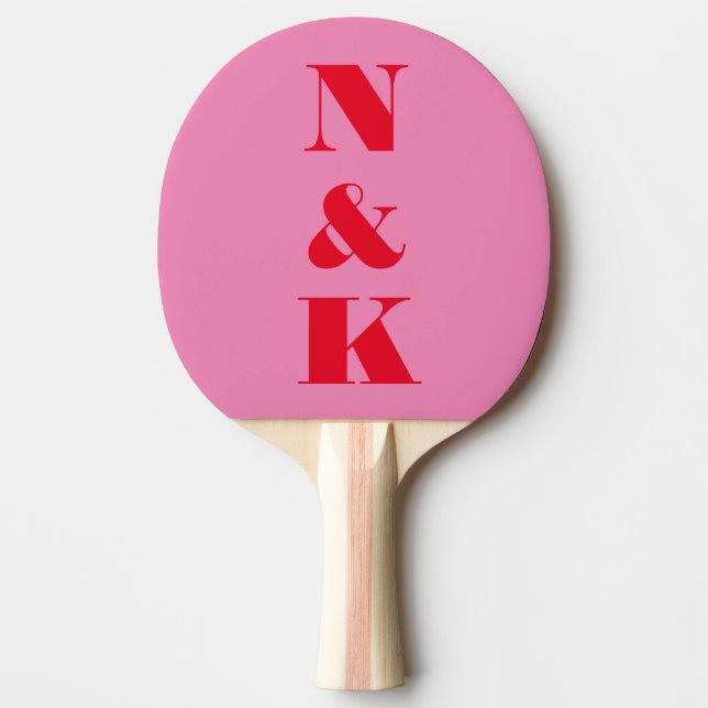 Bold Pink Red Monogram Couples Gift Party Favour Ping Pong Paddle (Front)