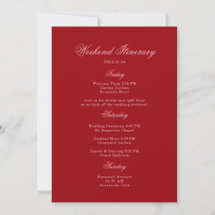 Bold Pink Red Script Wedding Itinerary Card