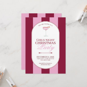Bold pink red stripe Girls Christmas Invitation