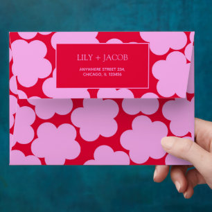 Bold Pink & Red Whimsical Floral Engagement Envelope