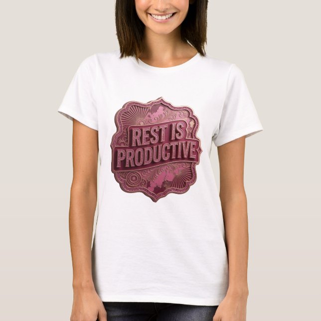 Bold Pink REST IS PRODUCTIVE 3D Text Art T-Shirt (Front)