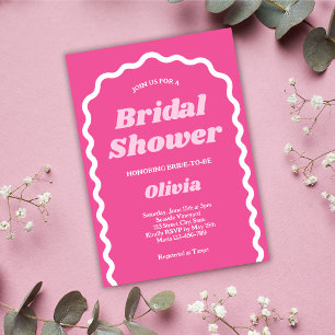 Bold Pink Retro Groovy Arch Bridal Shower Invitation