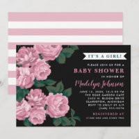 Bold Pink Rose Black Baby Girl Shower