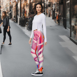 Bold Pink Rose Floral Artsy Bohemian Style Leggings