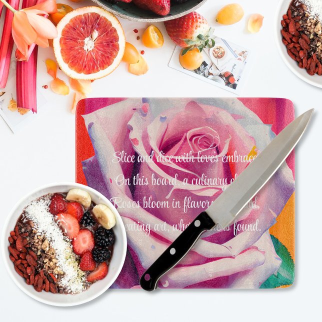 Bold Pink Rose in Bloom Poem Bohemian Artsy Cutting Board (Creator Uploaded)