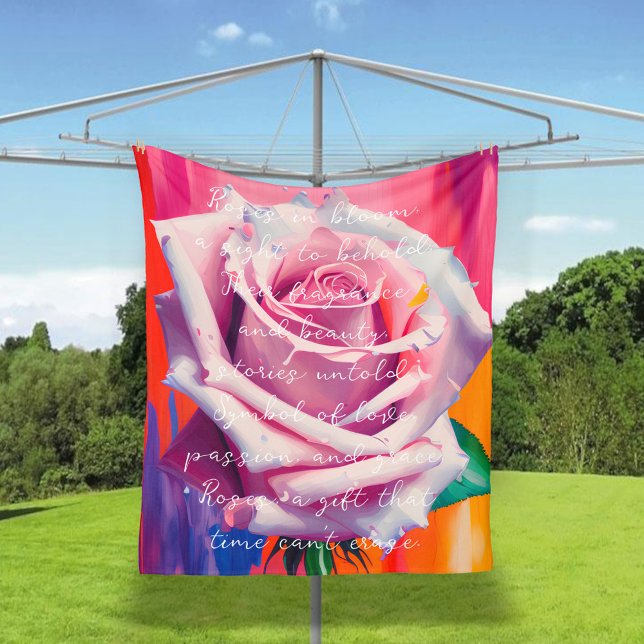 Bold Pink Rose in Bloom Poem Bohemian Artsy  Fleece Blanket (Creator Uploaded)