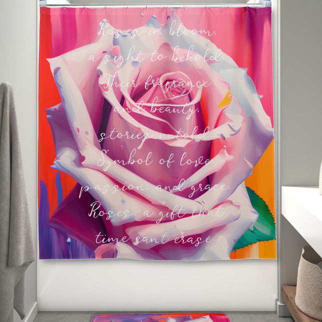 Bold Pink Rose in Bloom Poem Bohemian Artsy  Shower Curtain (Creator Uploaded)
