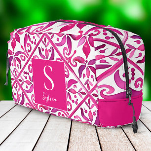 Bold pink Spanish talavera bridesmaid gifts Dopp Kit